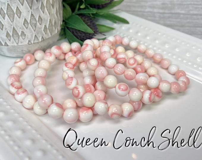 Pink Queen Conch Shell Bracelet, Queen Shell, Queen Conch Shell Bracelet, 8-9mm, 9-10mm, Round Beads