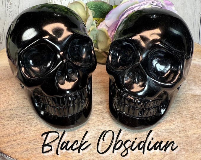 Black Obsidian Skull Carving, Polished Black Obsidian Skull, Hand Carved Skull Carving
