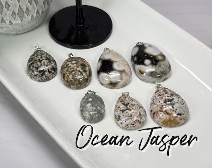 Old Mine Ocean Jasper Pendant, OJ Crystal Pendant, 925 Sterling Silver Clasp, Stone of Joy