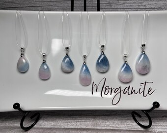 Morganite Pendant, Beryl Morganite Aquamarine, Morganite Crystal Pendant with 925 Silver Clasp