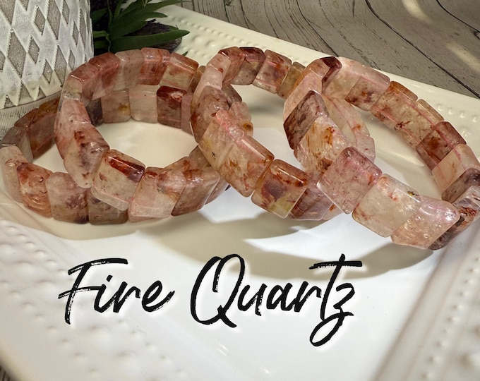 Fire Quartz Bracelet, Fire Quartz Soft Bangle Bracelet, Hematoid Quartz, Rectangle Beads, Stretchy Bangle Bracelet
