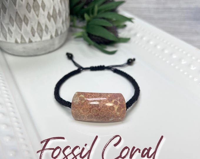 Fossilized Coral Bracelet, Coral Fossil, Agatized Coral, Agatized Coral, Adjustable Cord Bracelet