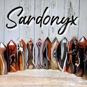 Red Sardonyx Tower, Sardonyx Point, Combined Energies of Onyx and Carnelian, Root Chakra (Set3)