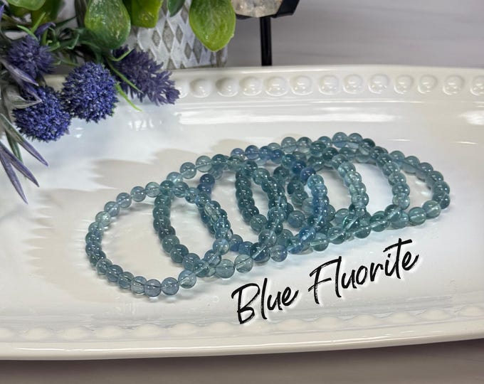 Blue Fluorite Bracelet, Clear Blue Fluorite, Blue Crystal Bracelet, 7-8mm Round Beads