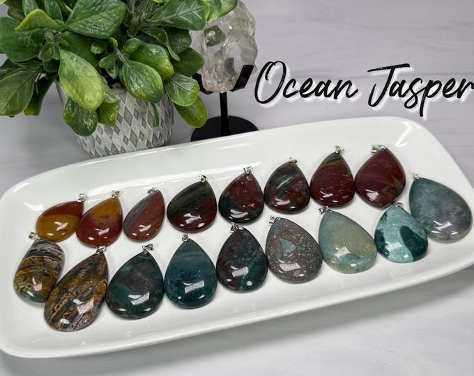 Colorful Ocean Jasper Pendant, OJ Crystal Pendant, s925 Silver Clasp, Stone of Joy (Set #3)