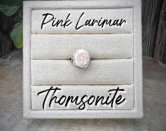 Pink Larimar Ring, Thomsonite Ring, Thomsonite Crystal, 925 Sterling Silver Adjustable Band (2)
