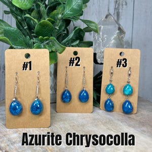 Beautiful Azurite Chrysocolla Earrings, Azurite and Chrysocolla Dangle Earrings, Crystal Earrings, 925 Silver Earring Setting