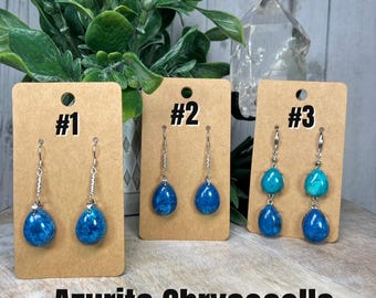 Beautiful Azurite Chrysocolla Earrings, Azurite and Chrysocolla Dangle Earrings, Crystal Earrings, 925 Silver Earring Setting