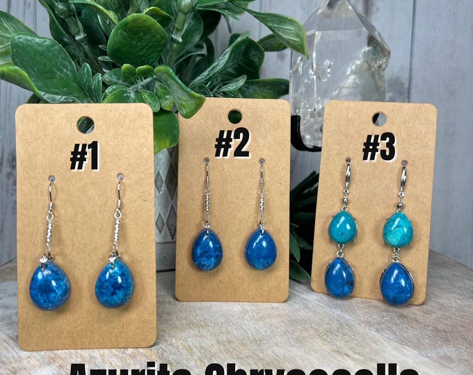Beautiful Azurite Chrysocolla Earrings, Azurite and Chrysocolla Dangle Earrings, Crystal Earrings, 925 Silver Earring Setting