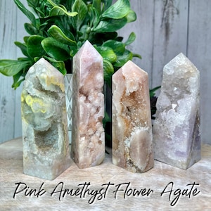 Druzy Pink Amethyst Flower Agate, Pink Amethyst Flower Agate Tower, Pink Flower Agate with Druzy Amethyst, Amethyst Druzy (8)