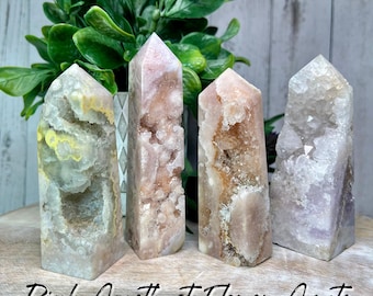 Druzy Pink Amethyst Flower Agate, Pink Amethyst Flower Agate Tower, Pink Flower Agate with Druzy Amethyst, Amethyst Druzy (8)