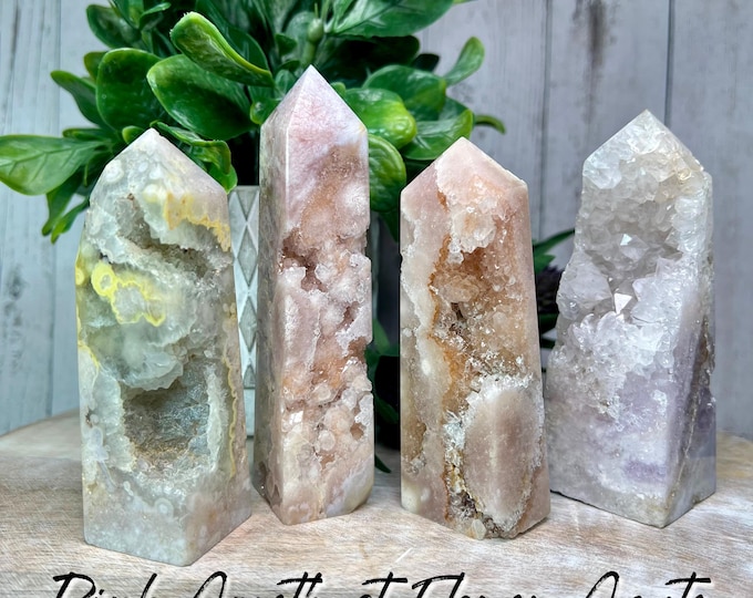 Druzy Pink Amethyst Flower Agate, Pink Amethyst Flower Agate Tower, Pink Flower Agate with Druzy Amethyst, Amethyst Druzy (8)