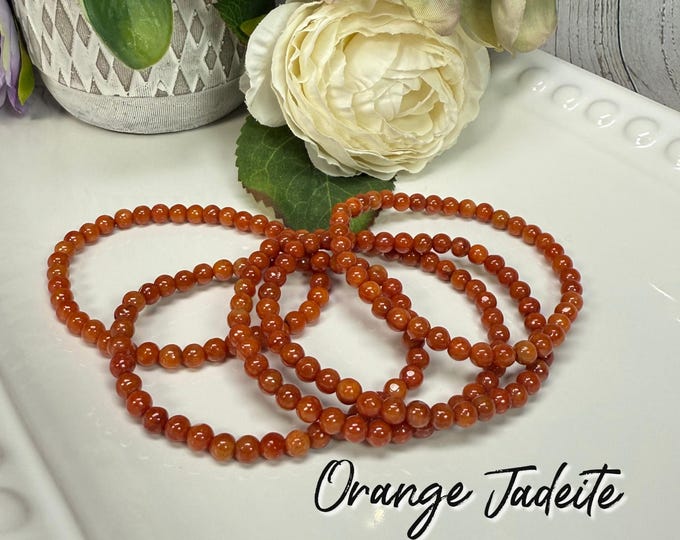 Orange Jadeite Bracelet, Stretchy Bracelet, 5mm Round Beads