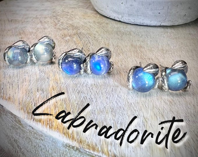Labradorite Snake Earrings, Year of the Snake 2025, Stud Earrings, Labradorite Earrings, 925 Silver Earring Setting (2)