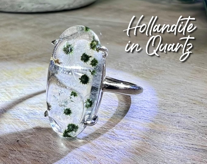 Hollandite Quartz Ring, Urchin Quartz, Star Hollandite, Rainbow Inclusions, 925 Silver Adjustable Ring (3)