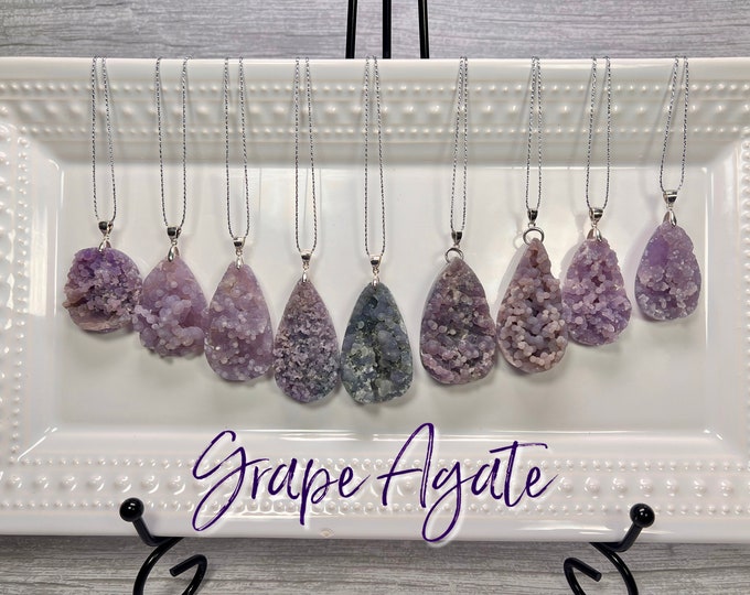 Beautiful Grape Agate Pendant, Grape Agate Crystal Pendant, Purple Crystal Pendant, 925 Silver Clasp