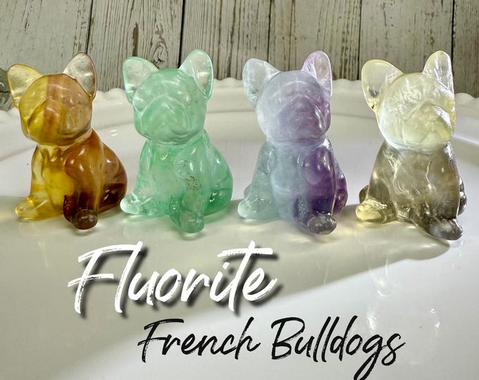 Candy Fluorite French Bulldog Carving, Small Fluorite Frenchie, Crystal French Bulldog Carving