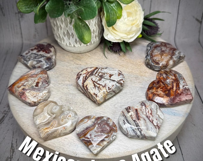 Mexican Crazy Lace Agate Heart Carving, Polished Lace Agate, Stone of Clarity and Balance