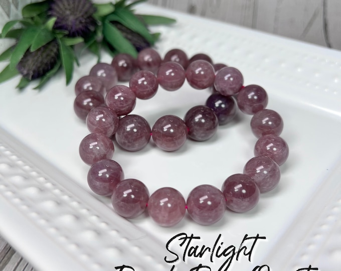 Starlight Purple Rose Quartz Bracelet, Purple Rose Quartz, Star Purple Rose Quartz Bracelet, 13-14mm or 15-16mm Round Beads