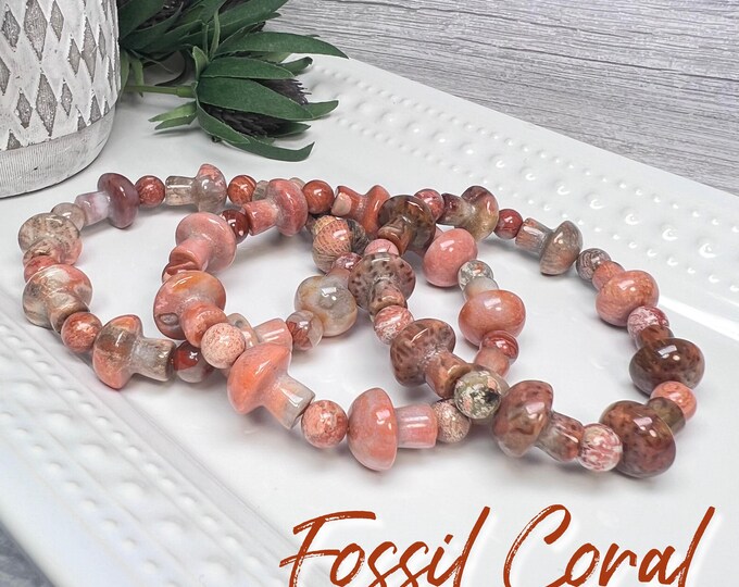Fossilized Coral Mushroom Bracelets, Coral Fossil, Agatized Coral, Agatized Coral, Mushroom Shape Beads