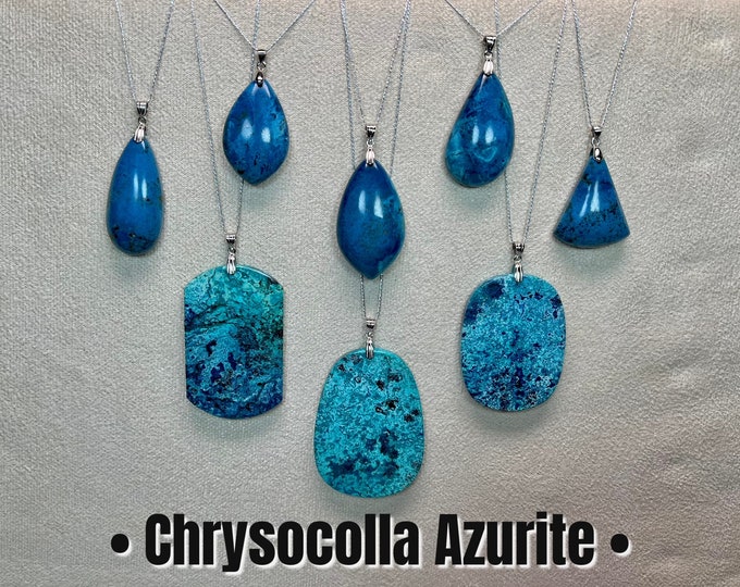 Beautiful Chrysocolla Azurite Pendant, Azurite in Chrysocolla, Blue Green Crystal, 925 Silver Clasp
