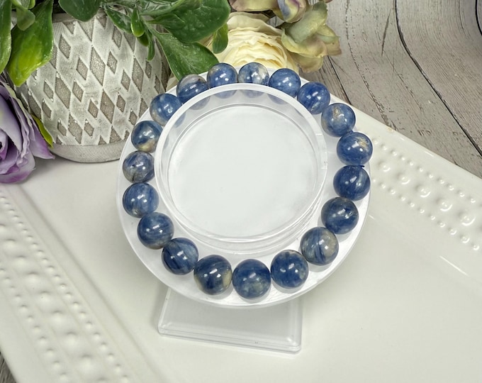 Kyanite Bracelet, Blue Kyanite Crystal Bracelet, 10-11mm Round Beads