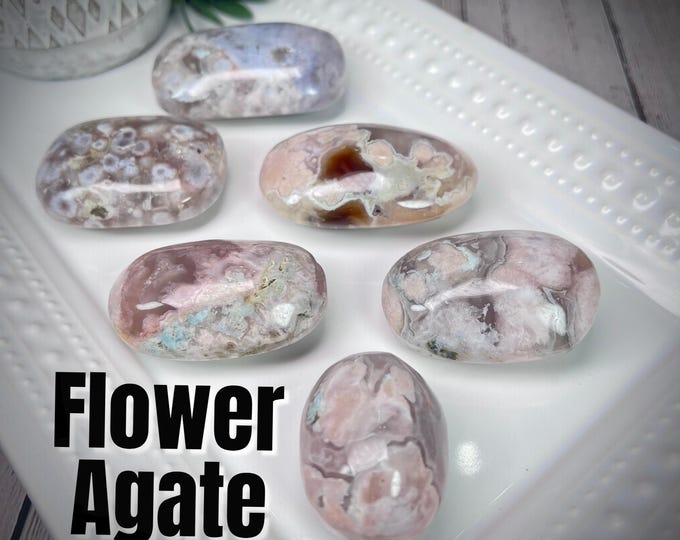 Flower Agate Palm Stone, Pink Flower Agate Palms, Blue Flower Agate Palm Stone