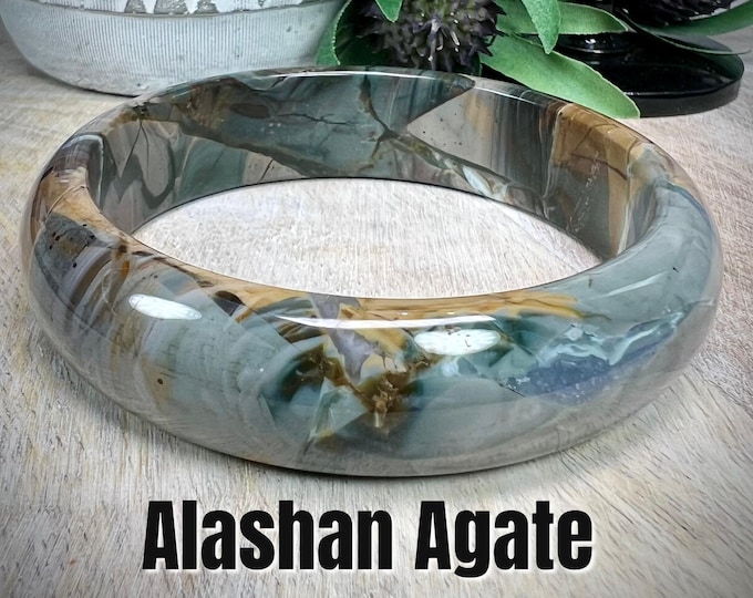 Alashan Agate Crystal Bangle, Dark Alashan Agate Bangle, Alashan Agate, Alxa Agate, Oil Painting Alashan Agate, Crystal Bangle 61mm