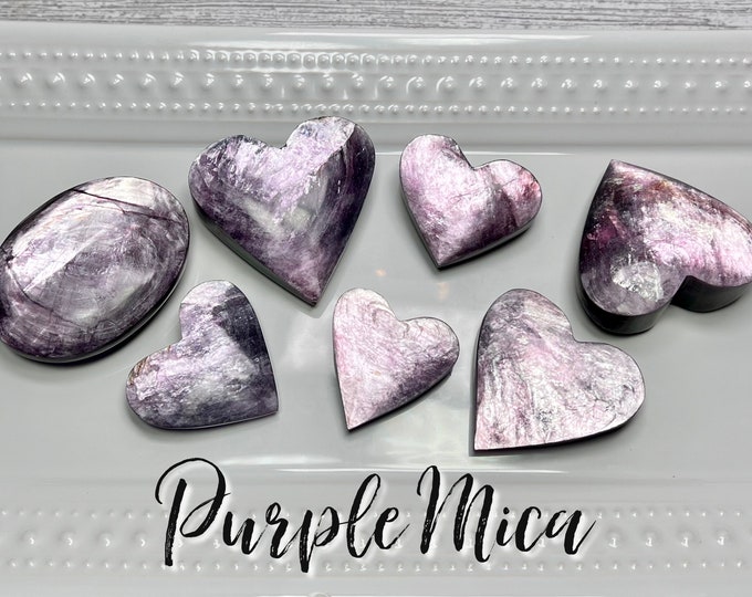 Flashy Purple Mica Heart, Purple Mica Palm Stone, Mica Crystal, Flashy Mica Heart and Palm Stone