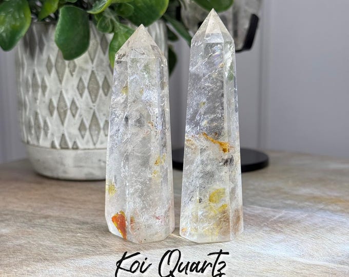 Koi Fish Quartz, Hematoid Golden Healer, Red Golden Healer Quartz Point, Red Golden Healer in Quartz