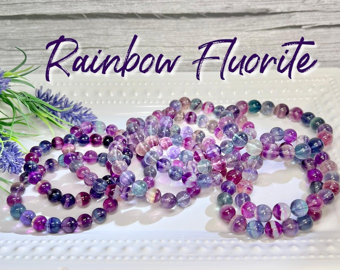 Beautiful Rainbow Fluorite Bracelet, Fluorite Bracelet, 9-10mm and 10-11mm Round Bead