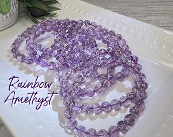 Rainbow Amethyst Bracelet, Amethyst with Rainbows Bracelet, 7-8mm or 8-9mm Round Beads
