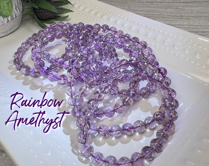 Rainbow Amethyst Bracelet, Amethyst with Rainbows Bracelet, 7-8mm or 8-9mm Round Beads