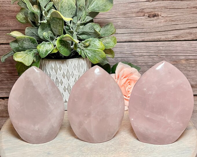 Rose Quartz Freeform Carving, Rose Quartz Flame Carving, Rose Quartz Crystal