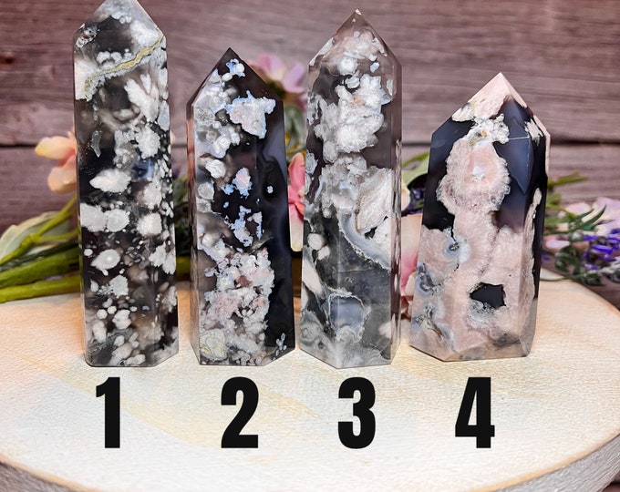 Black Flower Agate Tower, Flower Agate, Black Flower Agate, Pink Black Flower Agate - You Choose!