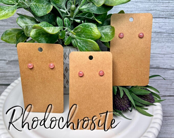 Rhodochrosite Stud Earrings, Small Rhodochrosite Polished Stud Earrings, Gemmy Rhodochrosite Jewelry, 925 Silver Post & Backs