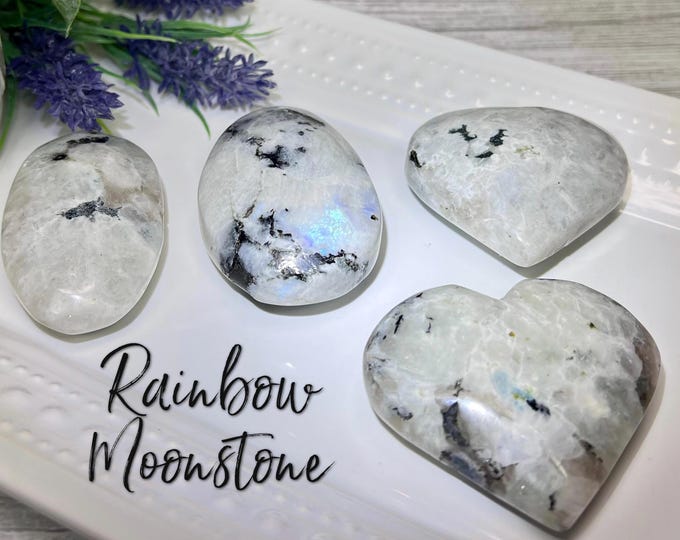 Rainbow Moonstone Palm Stone, Rainbow Moonstone Heart, Crystal Palm Stone (3)