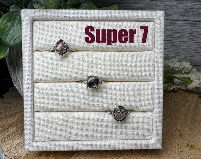 Super 7 Ring, Super Seven Ring, 925 Silver Adjustable Ring - You Choose!
