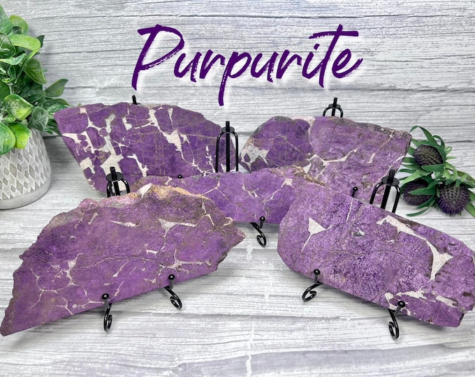 Purpurite Slab, Purpurite Raw Stone, Purpurite Freeform Slab, Purple Flashy Crystal, The Stone of Psychic Protection - FREE STAND!