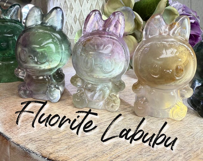 Fluorite Labubu Carving, Crystal Labubu Carving, The Monsters Labubu Figurine