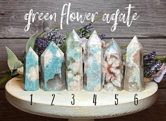 Green Flower Agate Tower, Flower Agate, Green Flower Agate, Cherry