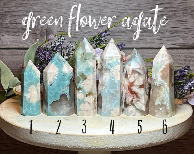 Green Flower Agate Tower, Flower Agate, Green Flower Agate, Cherry Blossom Agate - You Choose!
