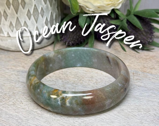 Ocean Jasper Crystal Bangle Bracelet, 62mm, OJ Bangle Bracelet