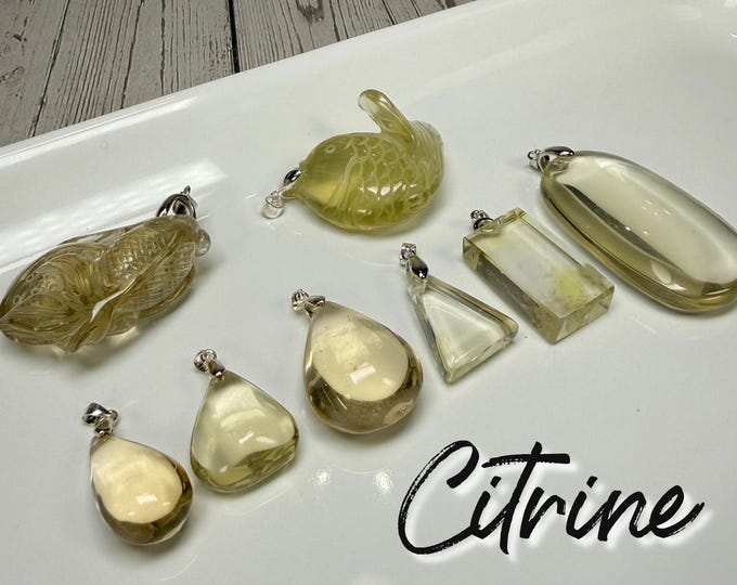 Citrine Pendant, Various Shapes, 925 Sterling Silver Clasp