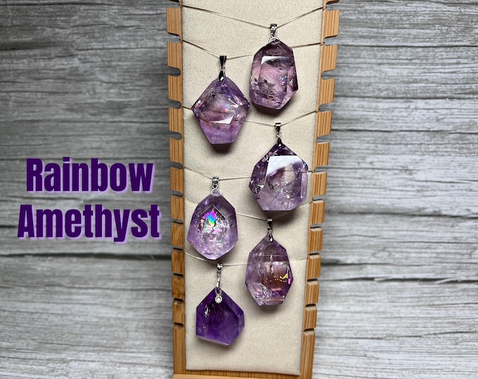 Beautiful Rainbow Amethyst Pendant, Large Amethyst Faceted Freeform Pendant, Rainbow Amethyst, s925 Clasp