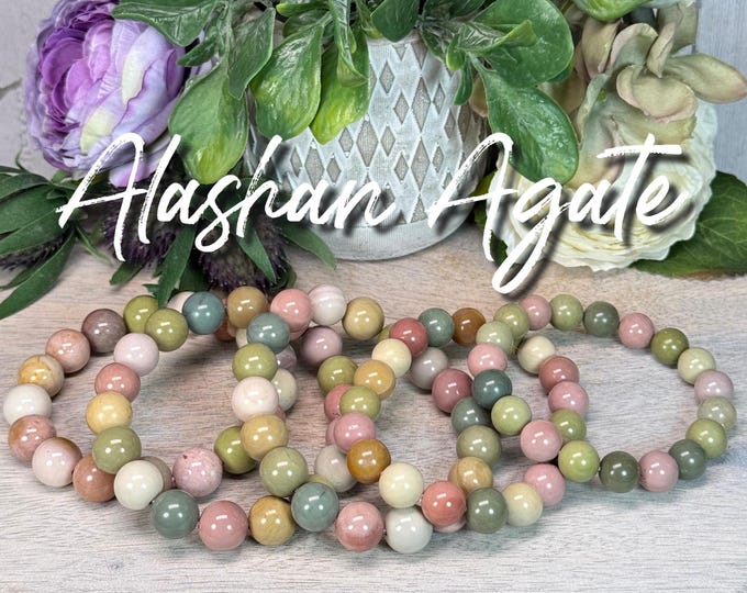 Beautiful Pastel Alashan Agate Bracelet, Alxa Agate, 10-12mm Round Beads, Calming and Grounding, Positive Energy