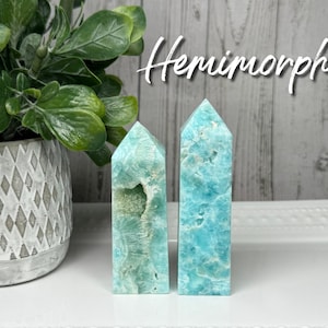Druzy Hemimorphite Tower, Hemimorphite Crystal Tower, Creativity - Communication - Peace  (Set5)