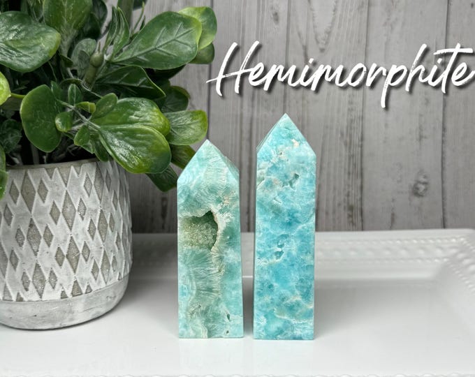 Druzy Hemimorphite Tower, Hemimorphite Crystal Tower, Creativity - Communication - Peace  (Set5)