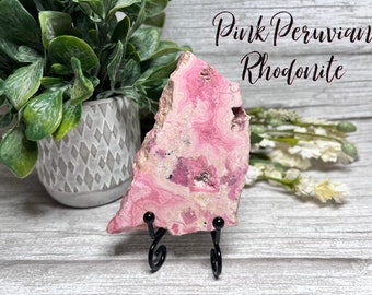 Beautiful Pink Peruvian Rhodonite Slab, Rhodonite Slab, Stone of Passion, Metal Stand Included
