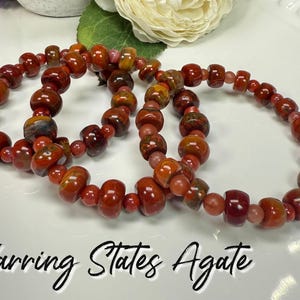 Warring States Red Agate Bracelet, Fighting Agate Bracelet, Red Agate Bracelet, Rondelle Wheel Disc Beads and Round Beads